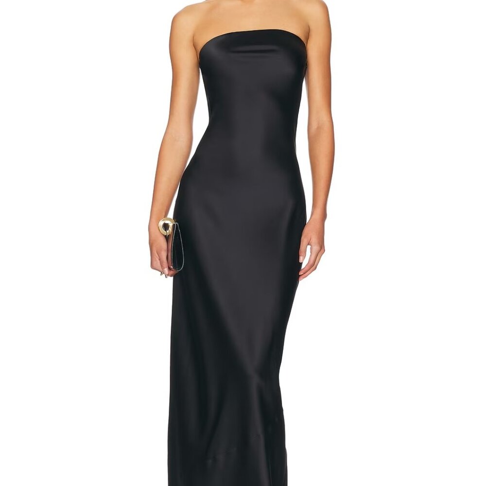 Eterne Amina Silk Dress in Black S Maxi Dress Sleeveless